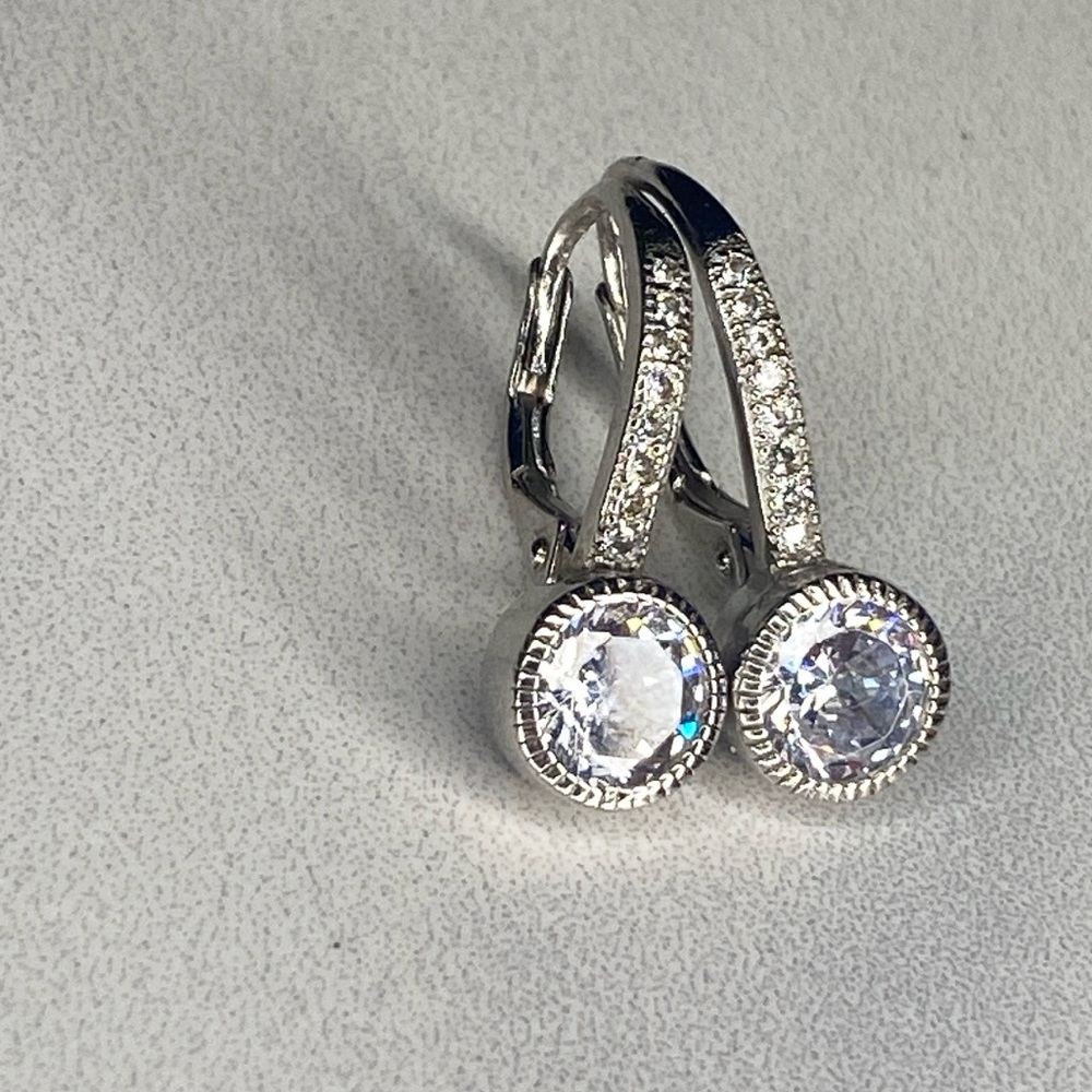 Sterling silver CZ 925 earrings‎ snapback clasp earrings